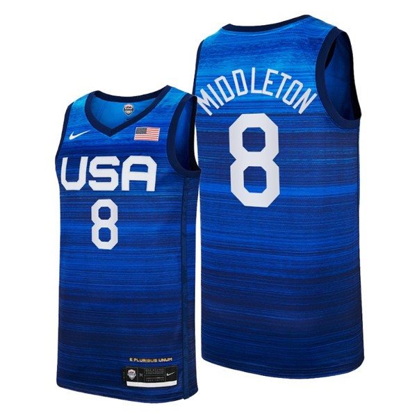 USA Basketball 8 Khris Middleton 2021 Tokyo Olympics Blue Away Men Jersey