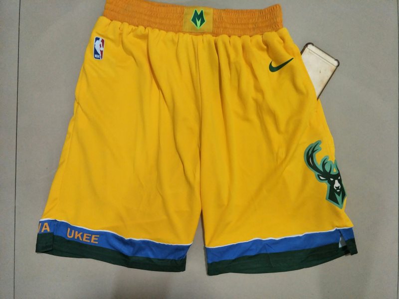 NBA Bucks Yellow City Edition With Pocket Nike Shorts