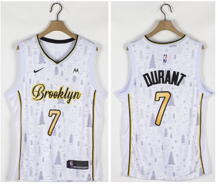 NBA Nets 7 Kevin Durant White Christmas Edition Nike Men Jersey