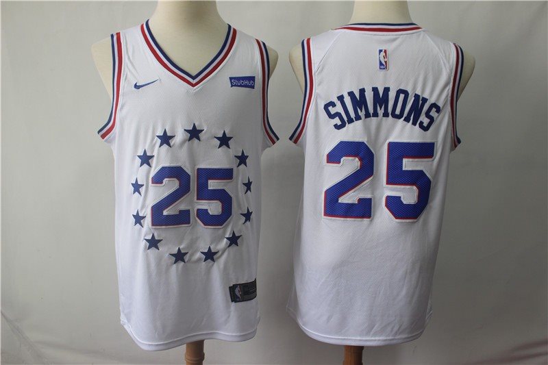 NBA 76ers 25 Ben simmons White Earned Edition Nike Men Jersey