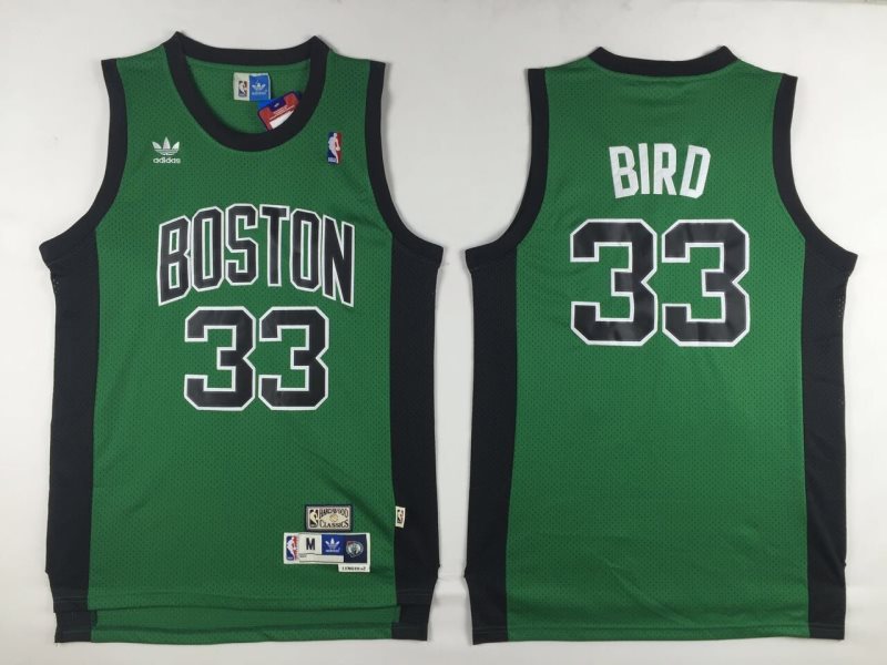 NBA Celtics 33 Larry Bird Green with Black Number Men Men Jersey