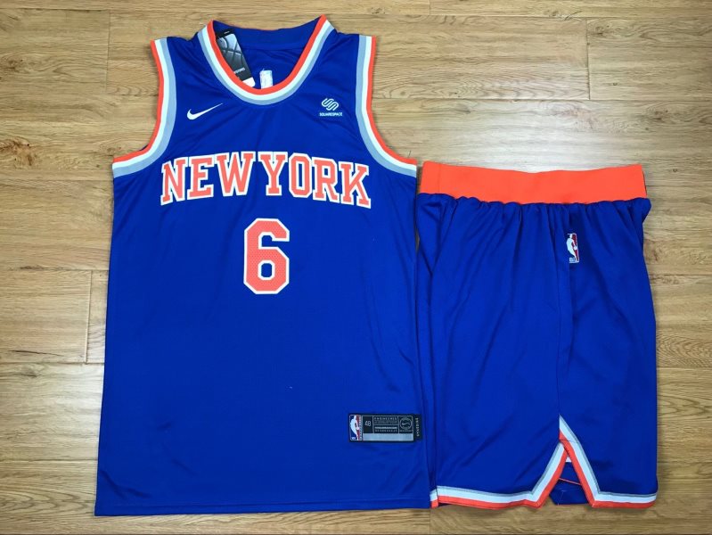 NBA Knicks 6 Kristaps Porzingis Blue Nike Swingman Men Jersey With Shorts
