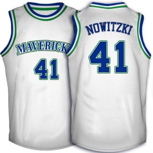 NBA Mavericks 41 Dirk Nowitzki White Throwback Men Jersey