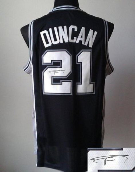 NBA Spurs 21 Tim Duncan Autographed Black Revolution 30 Men Jersey