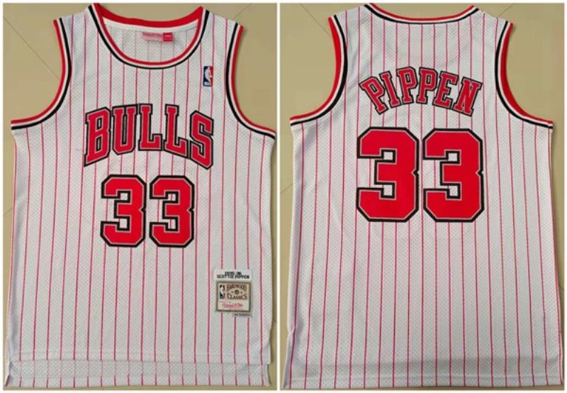 NBA Bulls 33 Scottie Pippen White Throwback Men Jersey