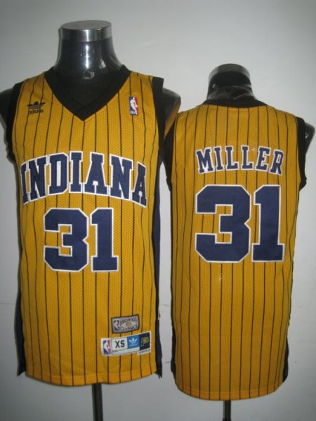 NBA Pacers 31 Reggie Miller Yellow Throwback Men Jersey