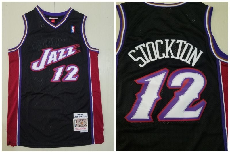 NBA Jazz 12 John Stockton Black Throwback Men Jersey