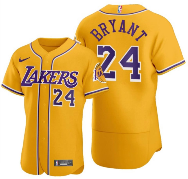 NBA Lakers 24 Kobe Bryant Yellow Baseball Men Jersey