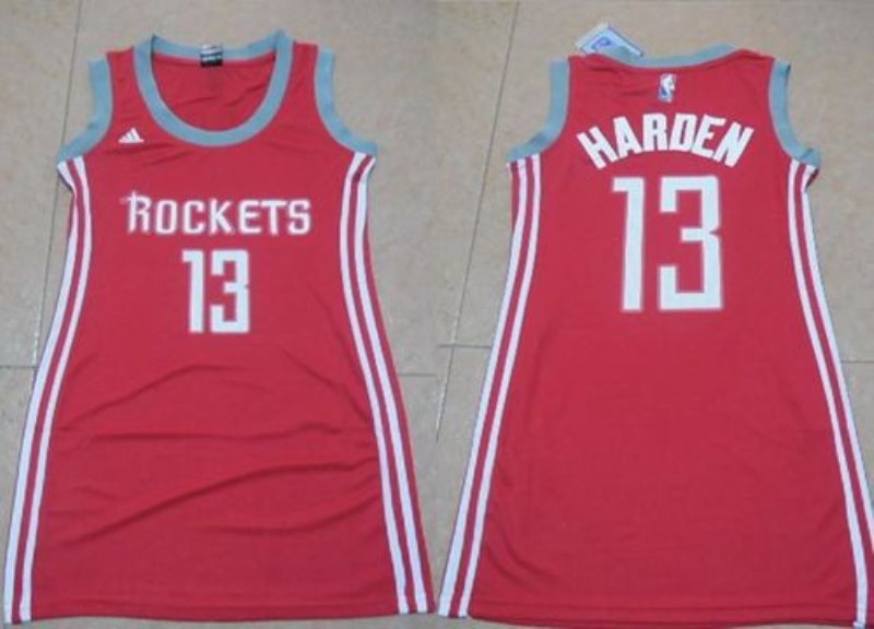 NBA Rockets 13 James Harden Red Print Dress Women Jersey