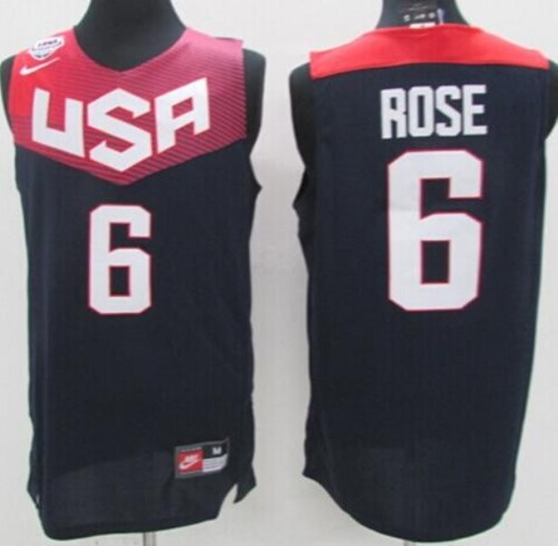 Team USA No.6 Derrick Rose Dark Blue Men's Basketball Jersey