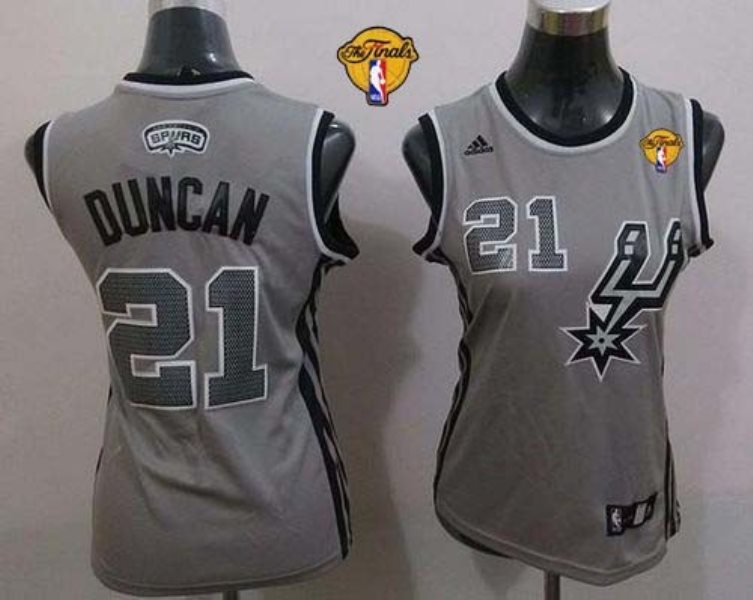 NBA Spurs 21 Tim Duncan Grey Alternate With Finals Patch Women Jersey