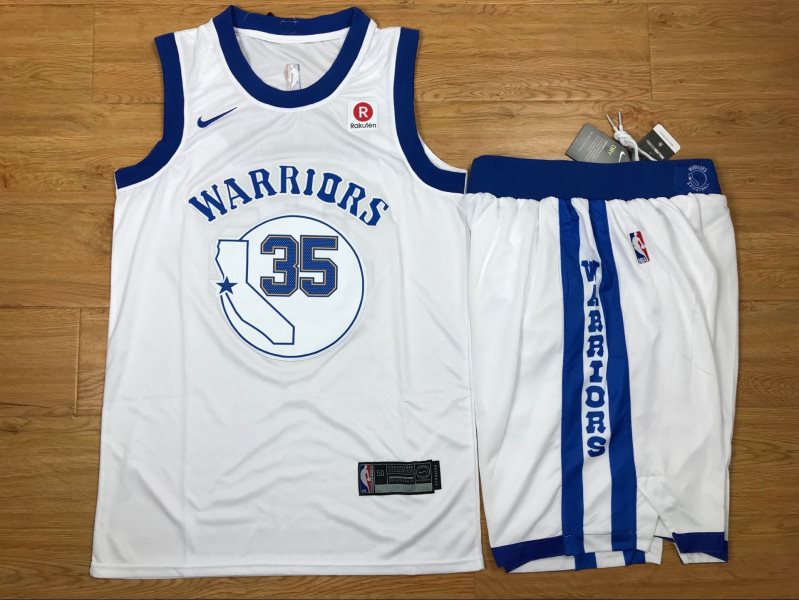 NBA Warriors 35 Kevin Durant White Fashion Current Player Hardwood Classics Nike Men Jersey With Shorts