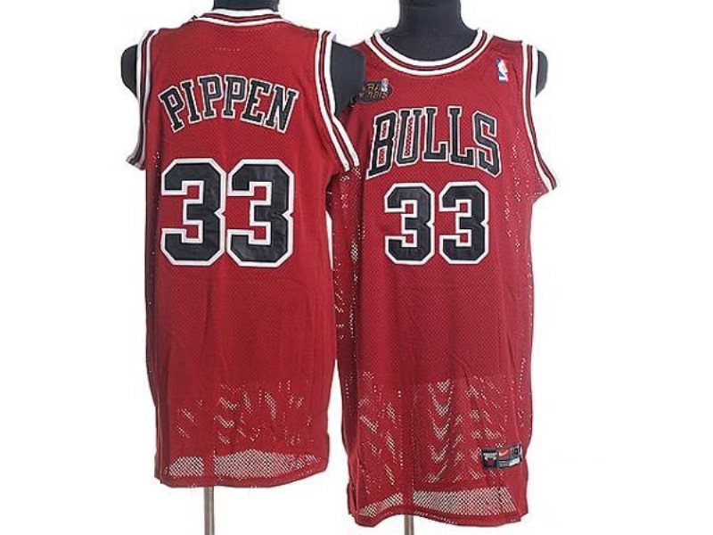 NBA Bulls 33 Scottie Pippen Red Champion Patch Men Jersey