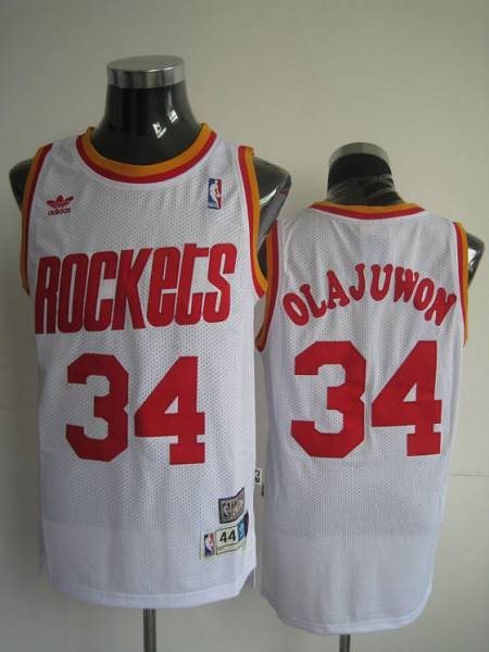 NBA Rockets 34 Hakeem Olajuwon White Throwback Men Jersey
