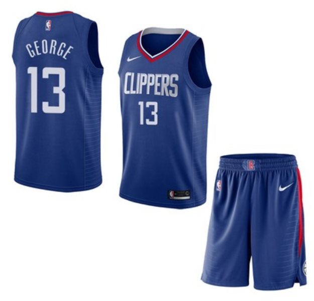 NBA Clippers 13 Paul George Blue City Edition Nike Swingman Jersey Shorts