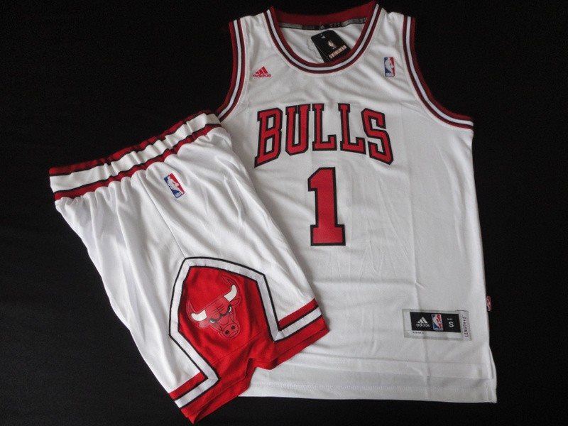 NBA Bulls 1 Rose White New Revolution 30 Men Jersey(with shorts)