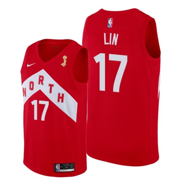 NBA Raptors 17 Jeremy Lin Red 2019 NBA Finals Champions Earned Men Jersey