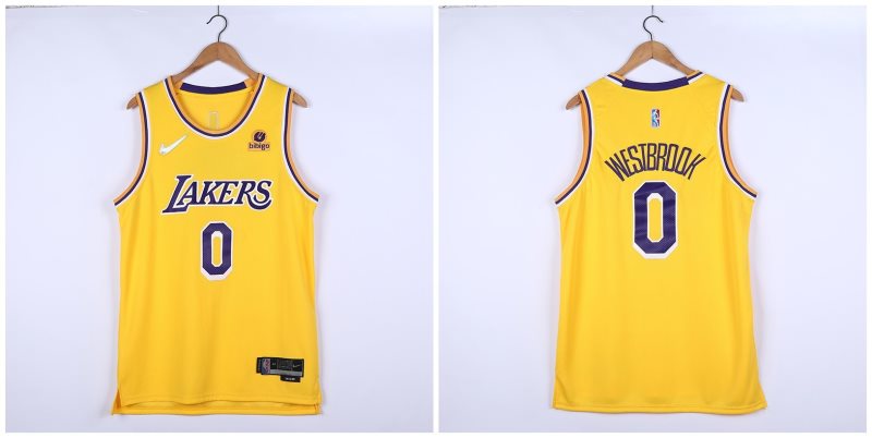 NBA Lakers 0 Russell Westbrook Yellow 75th Anniversary Men Jersey