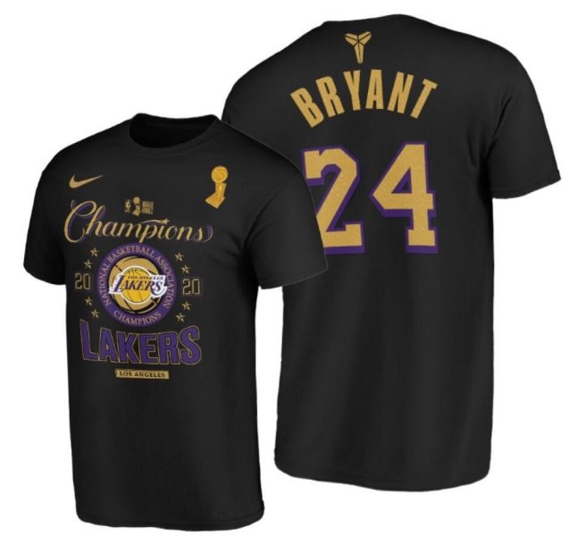 NBA Lakers 24 Kobe Bryant 2020 NBA Finals Champions Black Locker Room T-Shirt