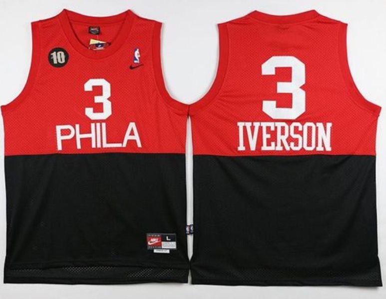 NBA 76ers 3 Allen Iverson Black Red Nike Throwback 10th Anniversary Men Jersey
