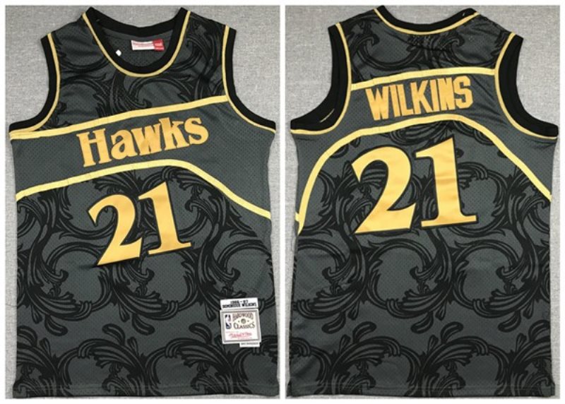 NBA Hawks 21 Dominique Wilkins Black Throwback Men Jersey