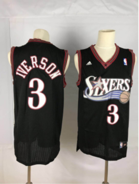 NBA 76ers 3 Allen Iverson Black 2000-01 Hardwood Classics Men Jersey