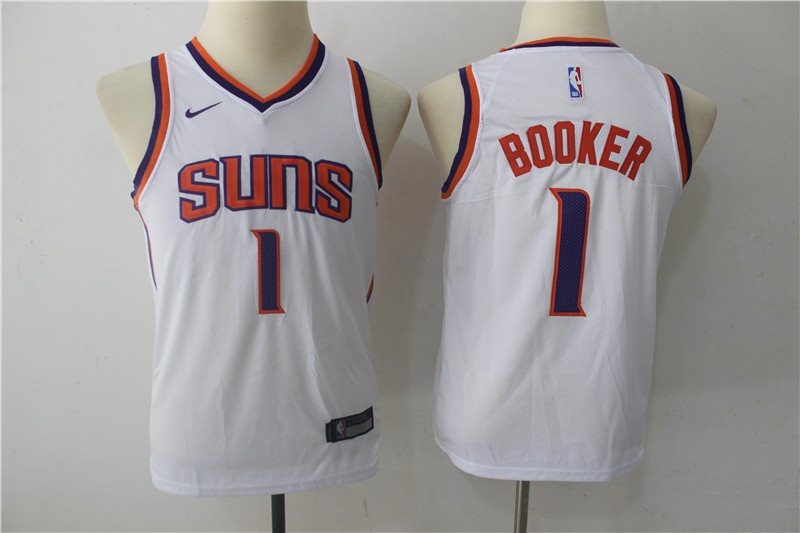 NBA Suns 1 Devin Booker White Nike Swingman Youth Jersey