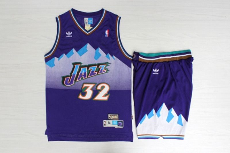 NBA Jazz 32 Karl Malone Purple Hardwood Classics Men Jersey With Shorts