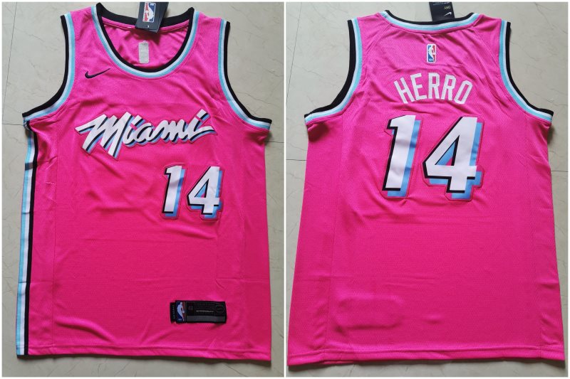NBA Heat 14 Tyler Herro Earned Edition Pink Nike Men Jersey