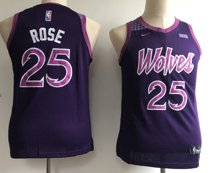 NBA Timberwolves 25 Derrick Rose 2018-19 City Edition Purple Nike Youth Jersey
