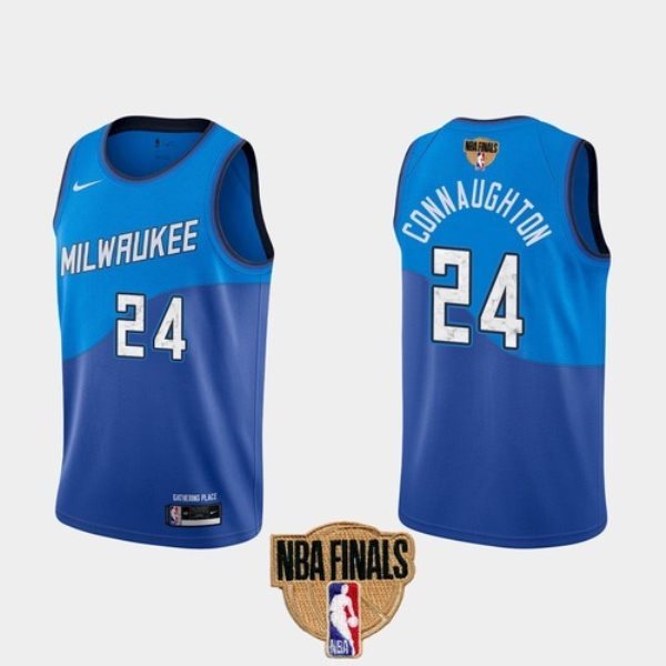 NBA Bucks 24 Pat Connaughton 2021 Finals Blue City Edition Nike Men Jersey