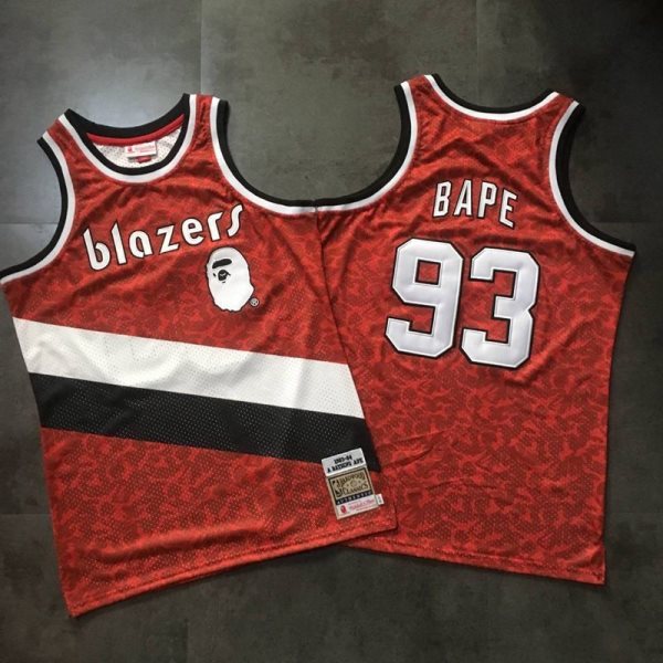 NBA Blazers 93 Bape Red 1983-84 Hardwood Classics Men Jersey