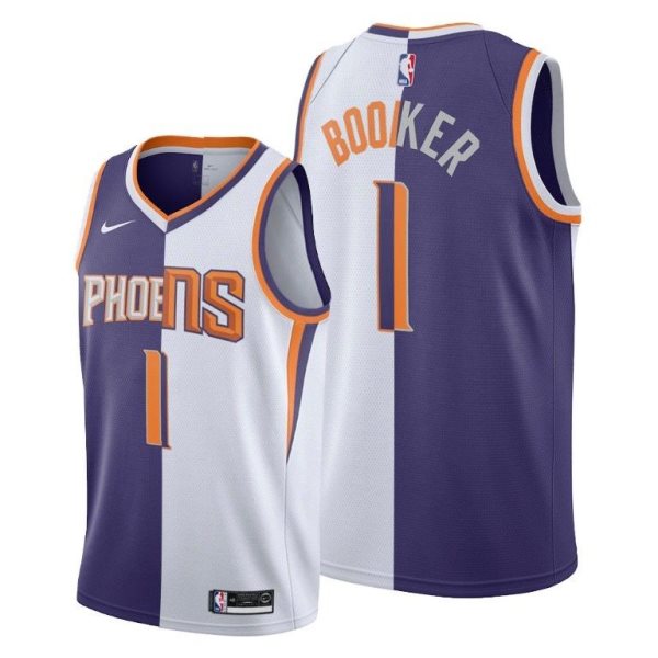 NBA Suns 1 Devin Booker Purple White Split Men Jersey