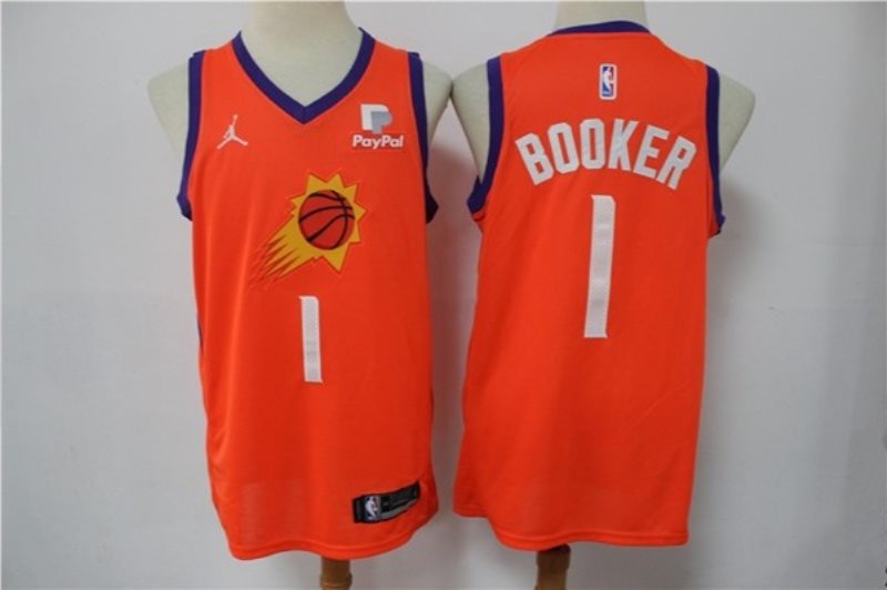NBA Suns 1 Devin Booker Orange Swingman Men Jersey