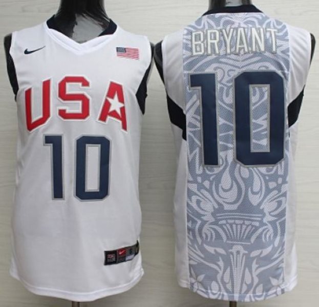Nike 2008 Team USA 10 Kobe Bryant White Stitched NBA Jersey