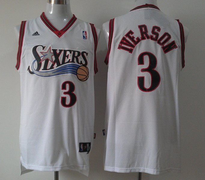 NBA 76ers 3 Allen Iverson White Men Jersey