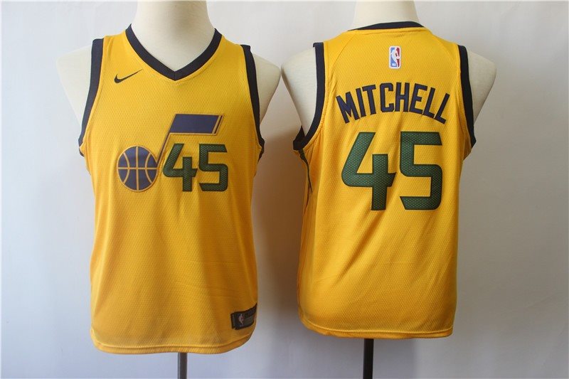NBA Nike Jazz 45 Donovan Mitchell Yellow Youth Jersey