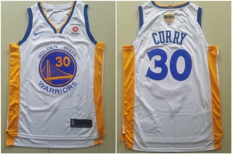 NBA Warriors 30 Stephen Curry 2018 NBA Finals Patch White Men Jersey