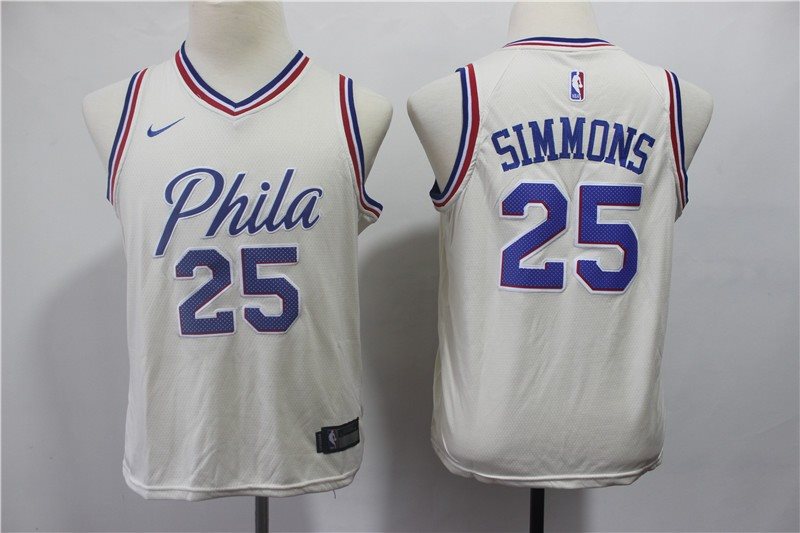 NBA 76ers 25 Ben Simmons Cream Nike City Edition Youth Jersey