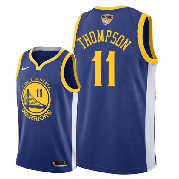 NBA Warriors 11 Klay Thompson 2018 NBA Finals Patch Blue Men Jersey