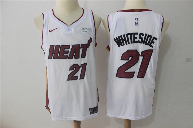 NBA Heat 21 Hassan Whiteside White Nike Men Jersey