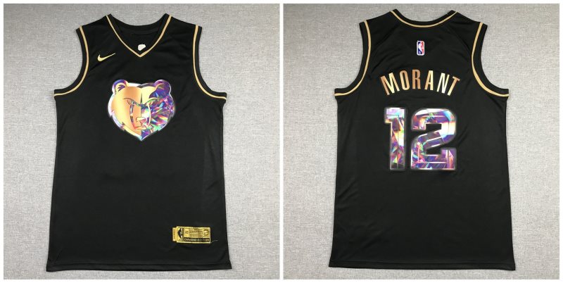 NBA Grizzlies 12 Ja Morant Black Gold Diamond Men Jersey