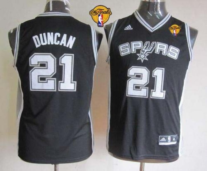 NBA Spurs 21 Tim Duncan Black With Finals Patch Youth Jersey