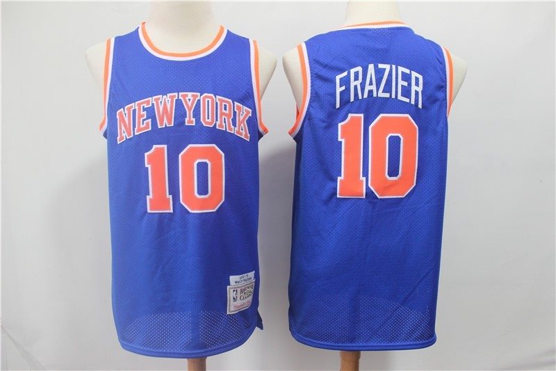 NBA Knicks 10 Walt Frazier Blue Throwback Men Jersey