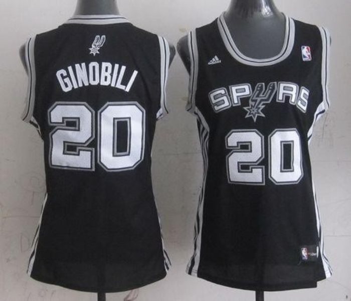 NBA Spurs 20 Manu Ginobili Black Road Women Jersey