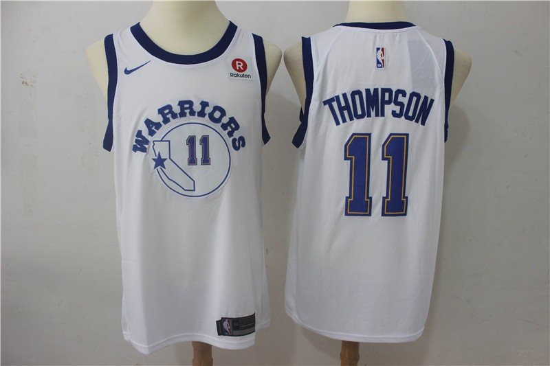 NBA Warriors 11 Klay Thompson White Nike Throwback Swingman Men Jersey