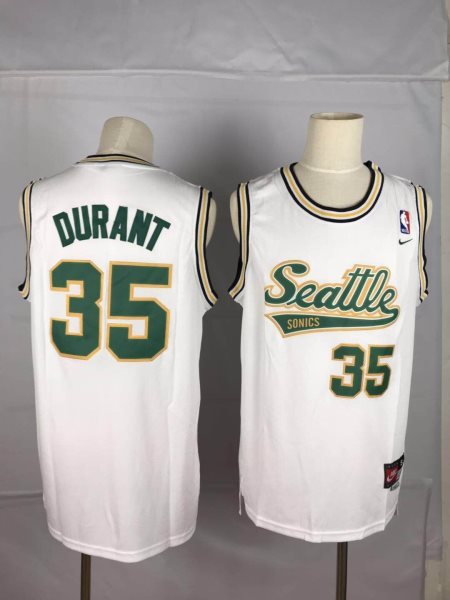 NBA Supersonics 35 Kevin Durant White Nike Men Jersey