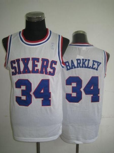 NBA 76ers 34 Charles Barkley White Throwback Men Jersey