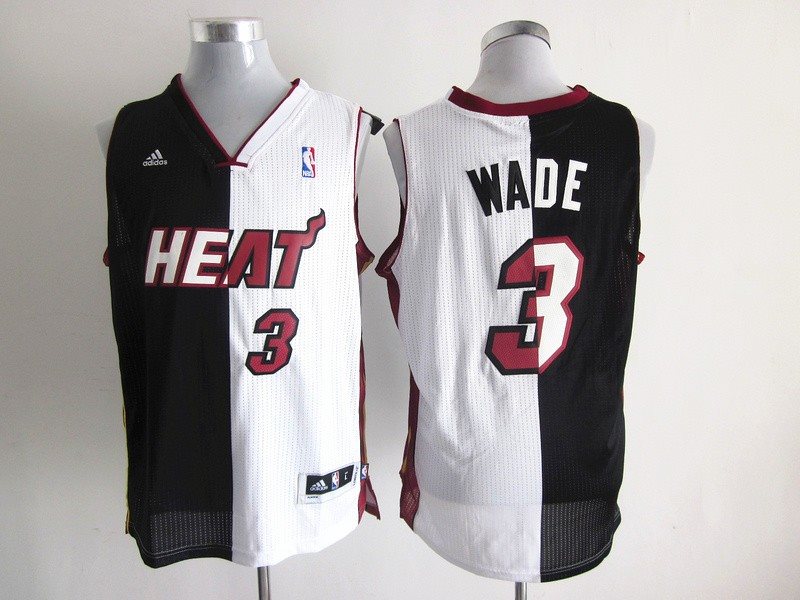 NBA Heat 3 Dwyane Wade White Black Split Men Jersey