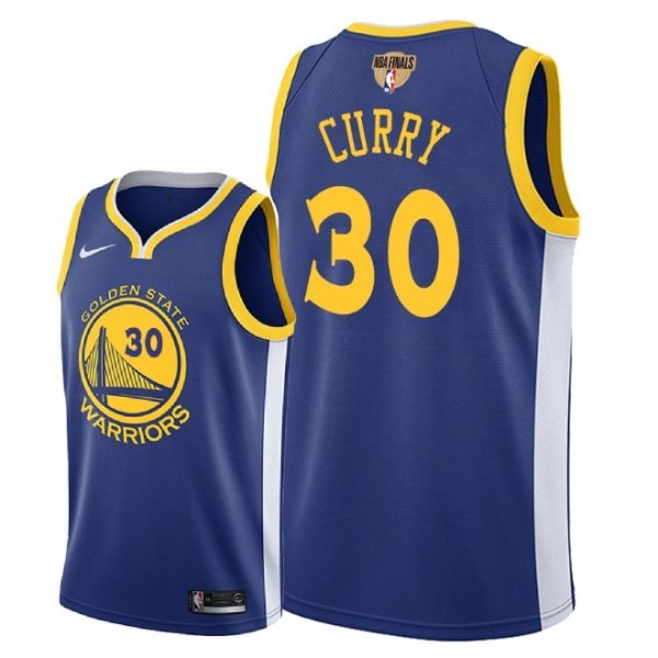 NBA Warriors 30 Stephen Curry 2018 NBA Finals Patch Blue Men Jersey